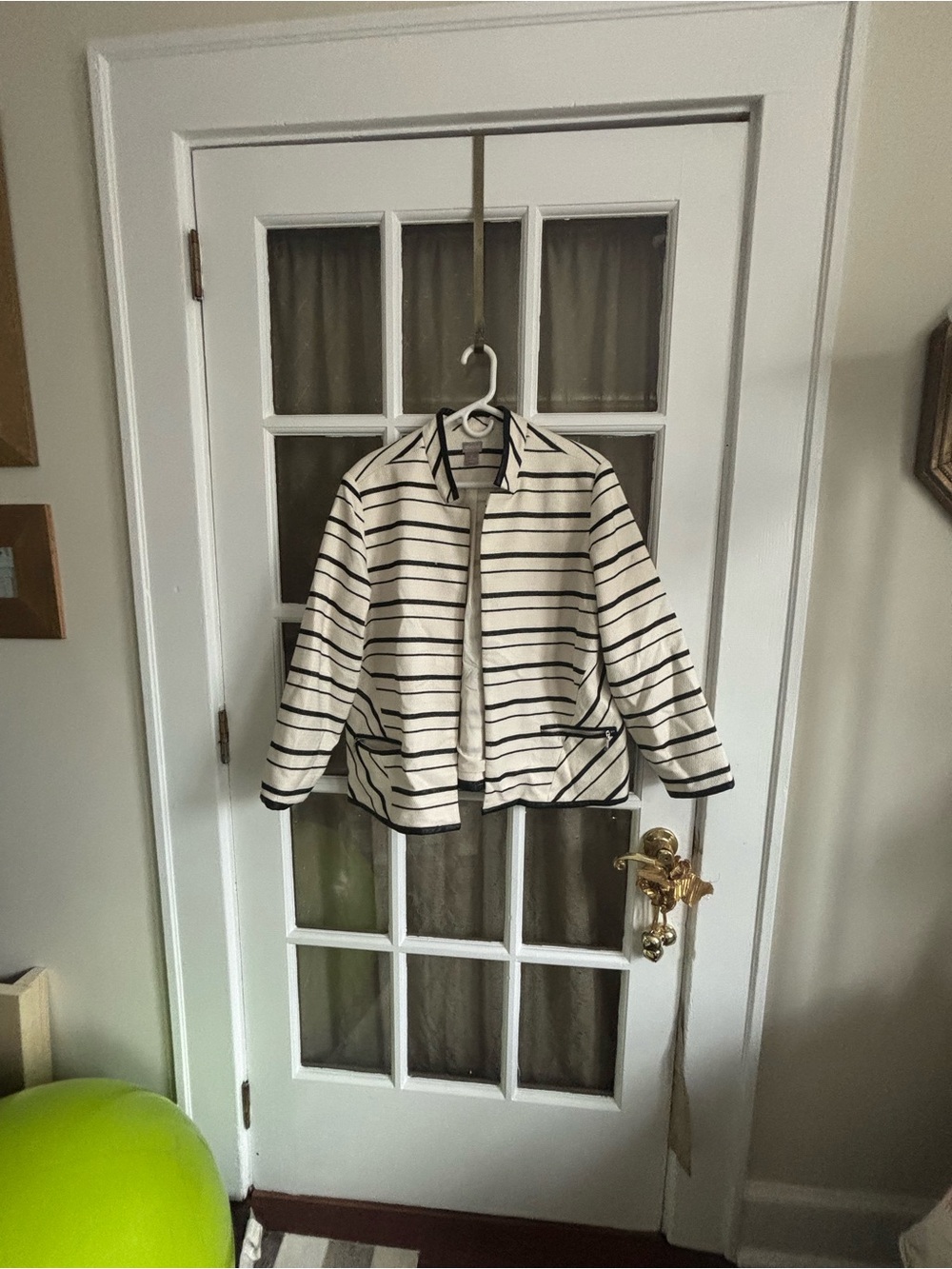 Chico's Cream and Black Striped Jacket